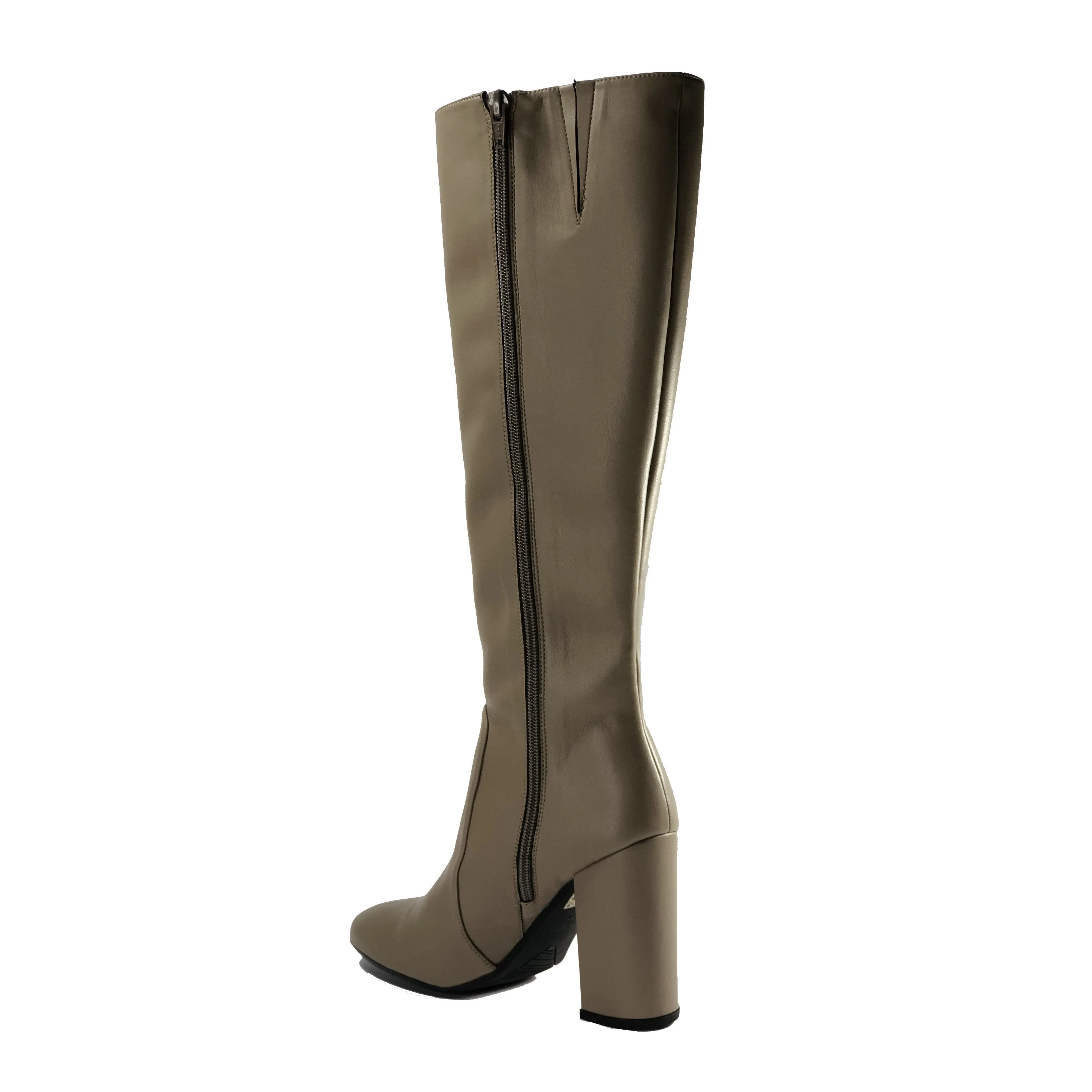 'Claudia' vegan-leather knee-high, high-heeled boot by Zette Shoes - taupe