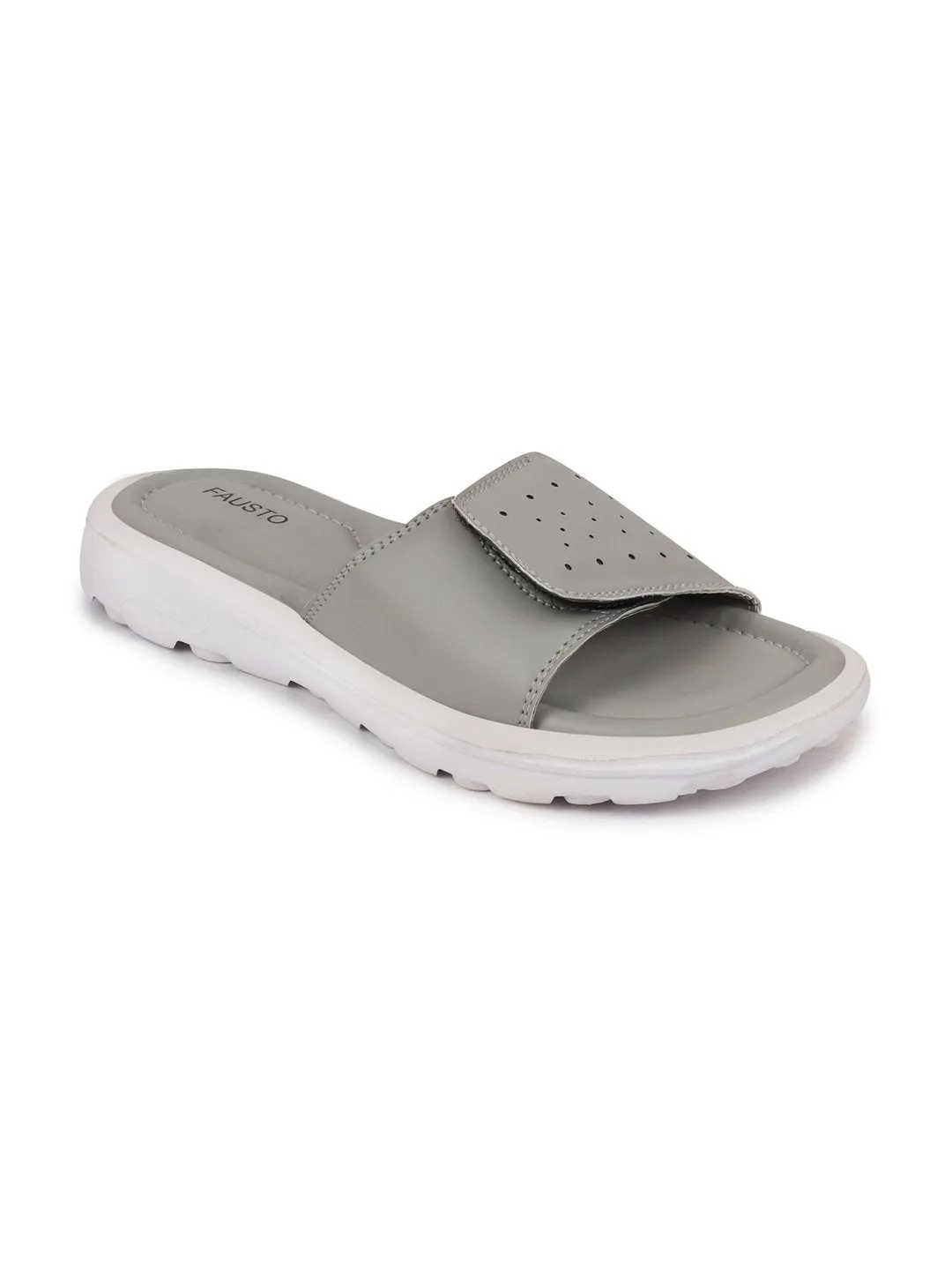 Women Grey Velcro Adjustable Slippers & Flip Flops