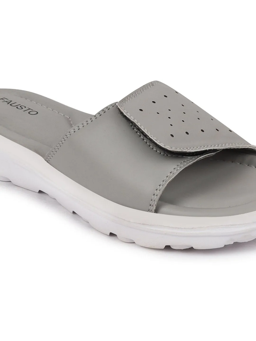 Women Grey Velcro Adjustable Slippers & Flip Flops