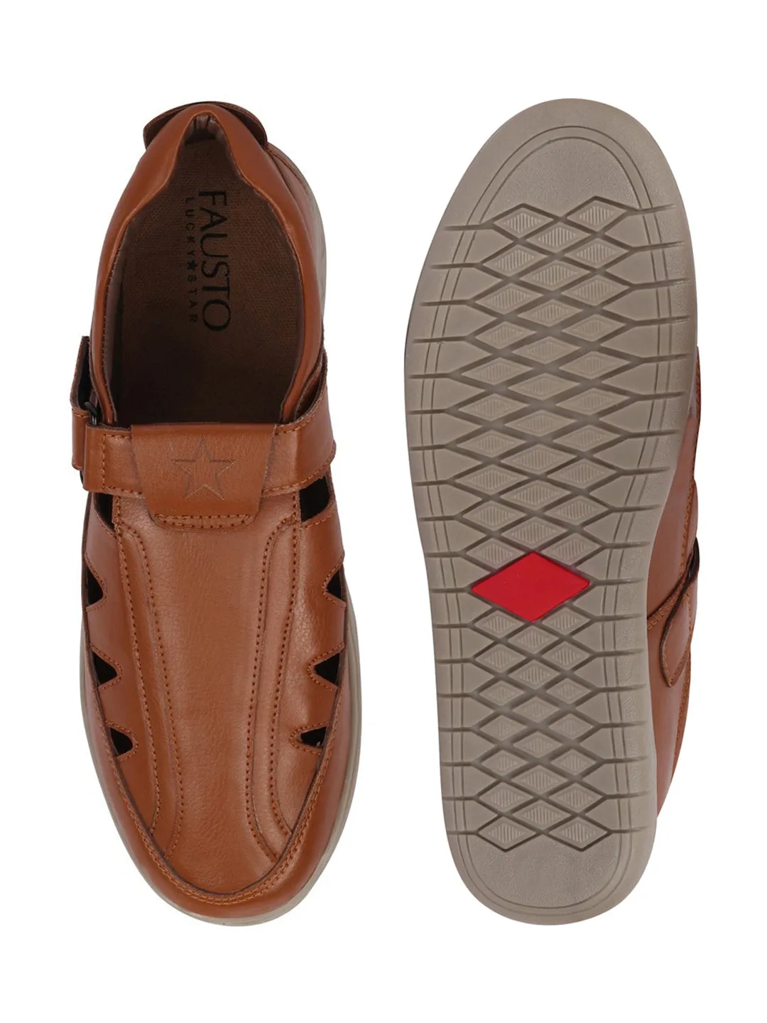 Men Tan Laser Cut Shoe Style Fashion Sandals