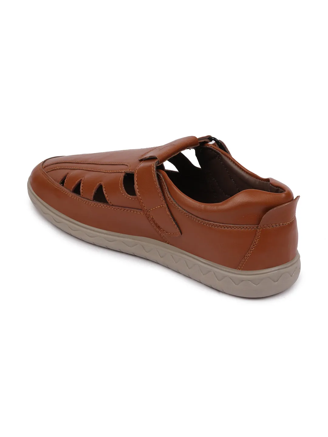 Men Tan Laser Cut Shoe Style Fashion Sandals