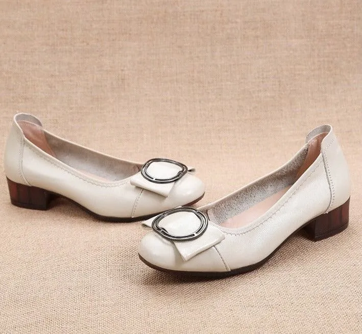 Leather Square Toe Pumps - Women's Casual Shoes EK147