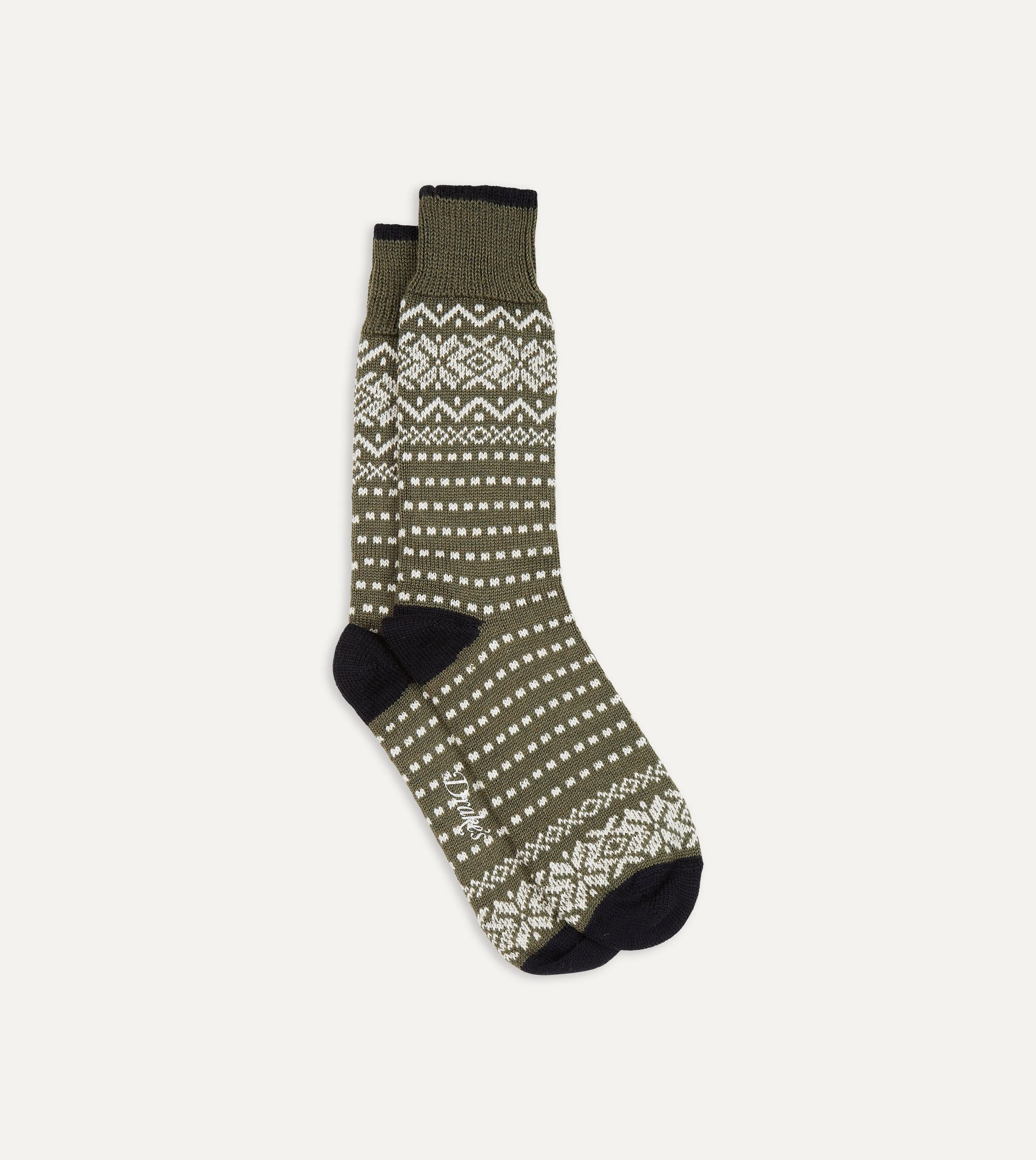 Grey Fair Isle Wool Cotton Socks