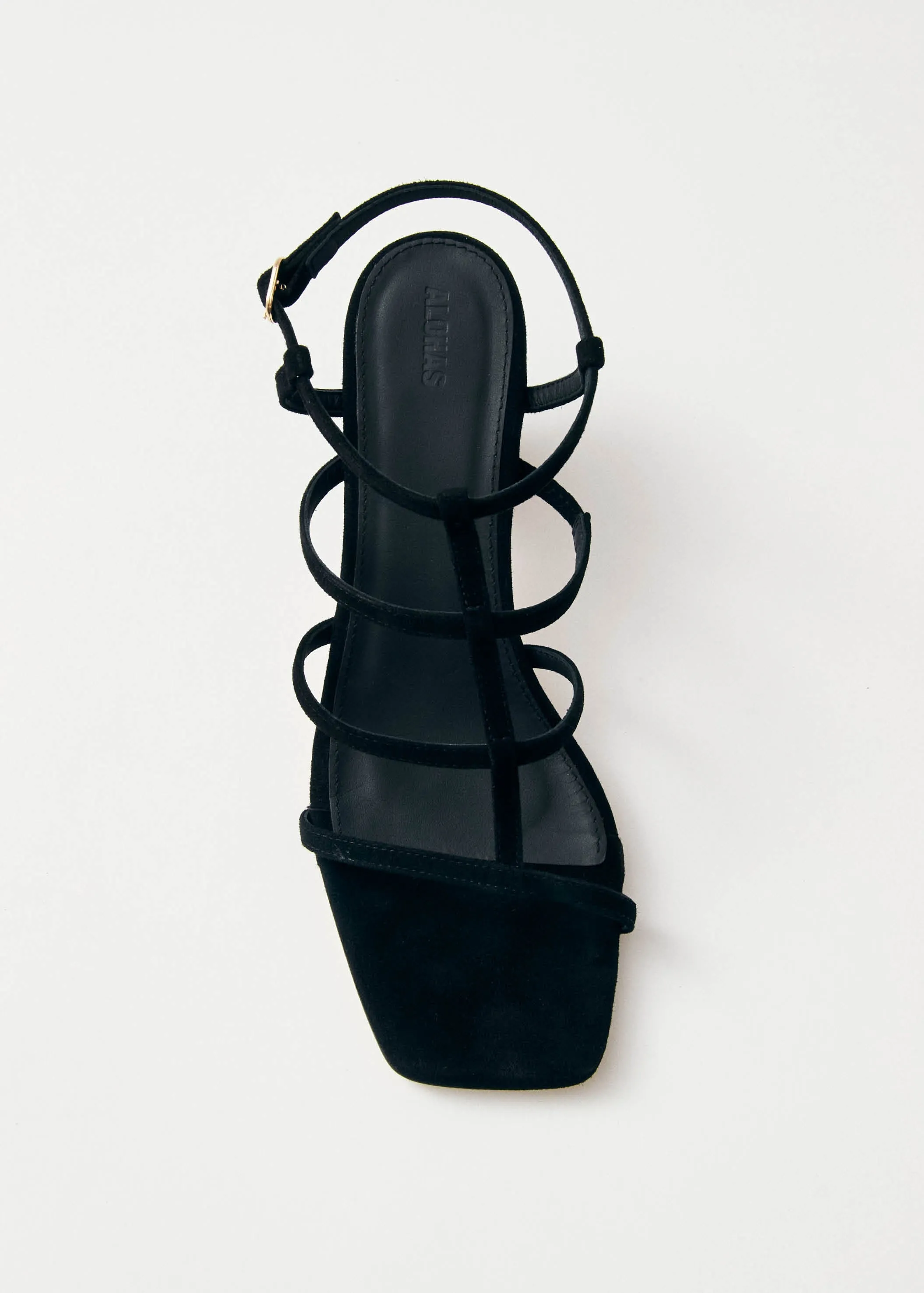 Elara Suede Black Leather Sandals