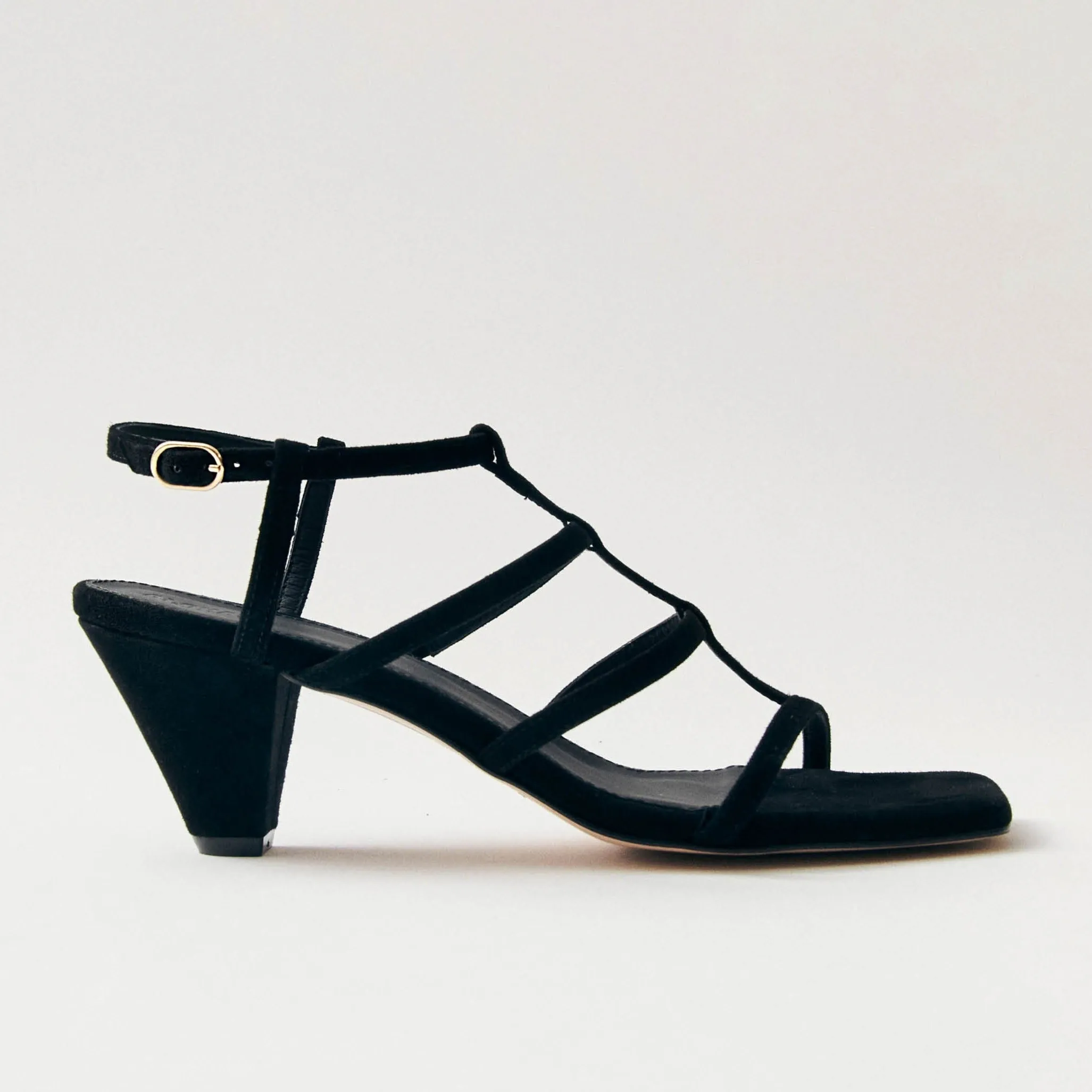 Elara Suede Black Leather Sandals