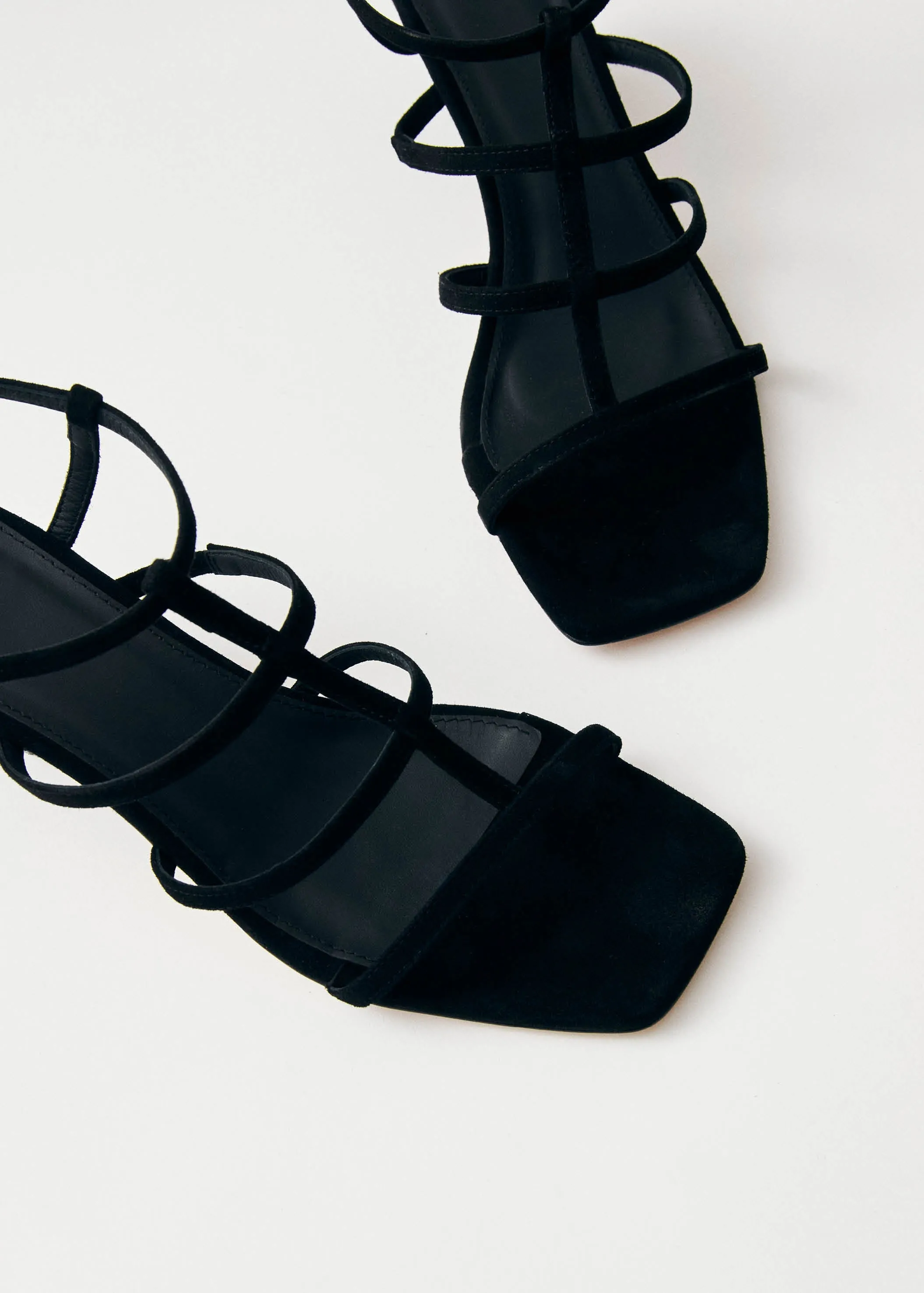 Elara Suede Black Leather Sandals