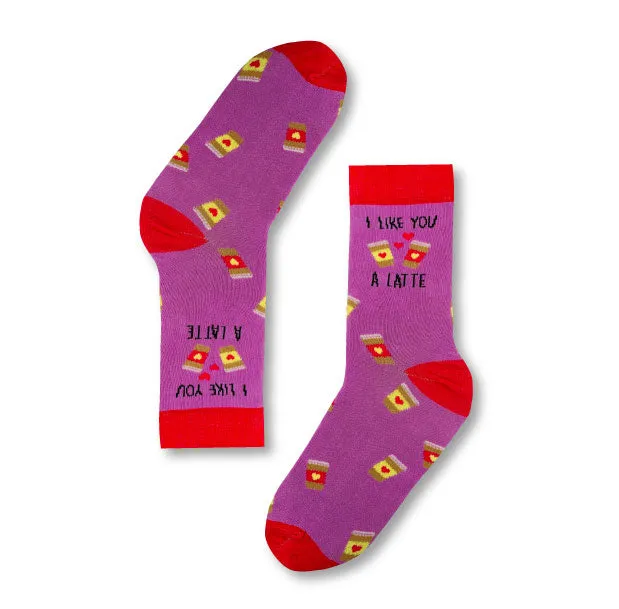 Ladies Cotton Rich Socks Urban Eccentric Novelty I Like You A Latte