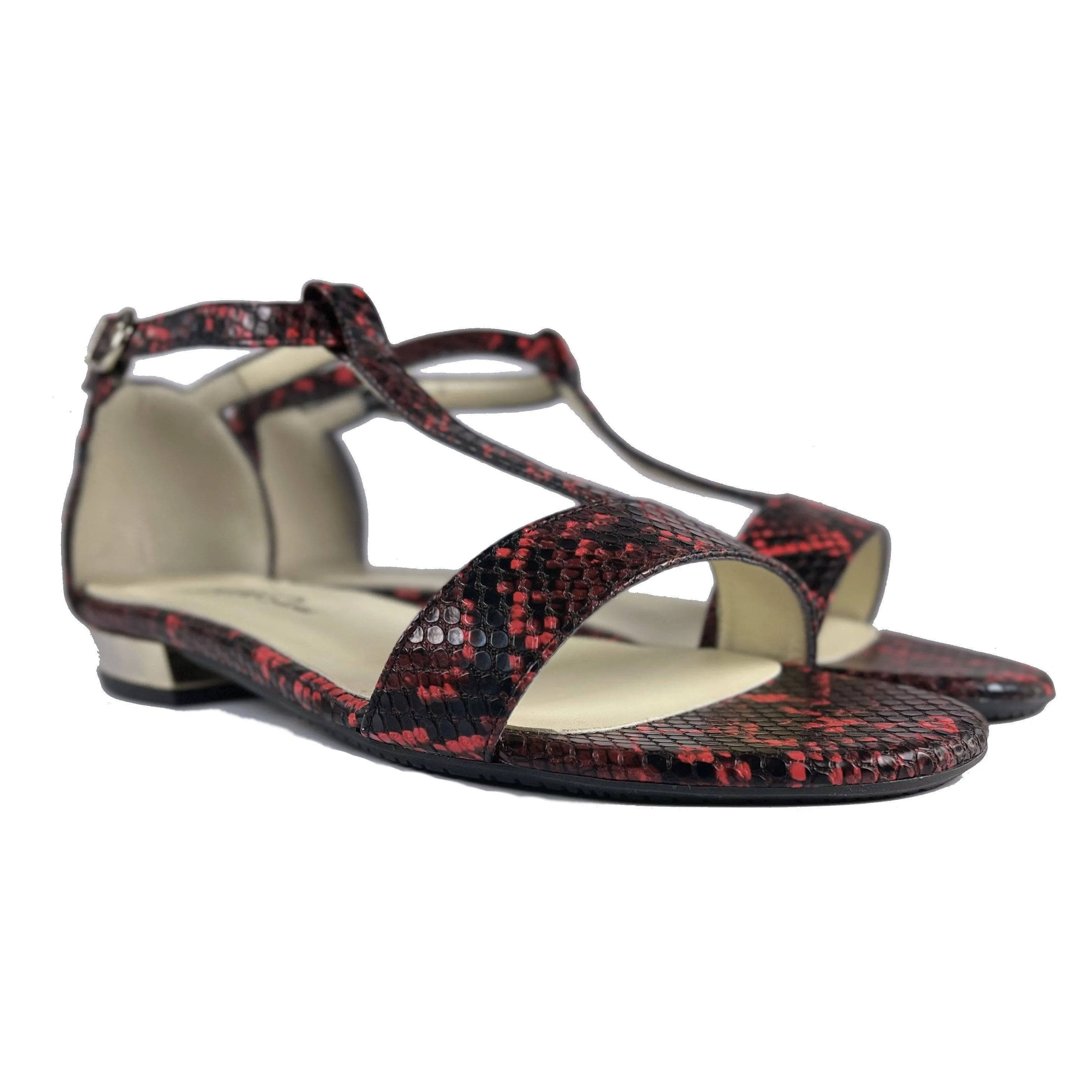 'Olive' flat vegan sandal by Zette Shoes - red snakeskin