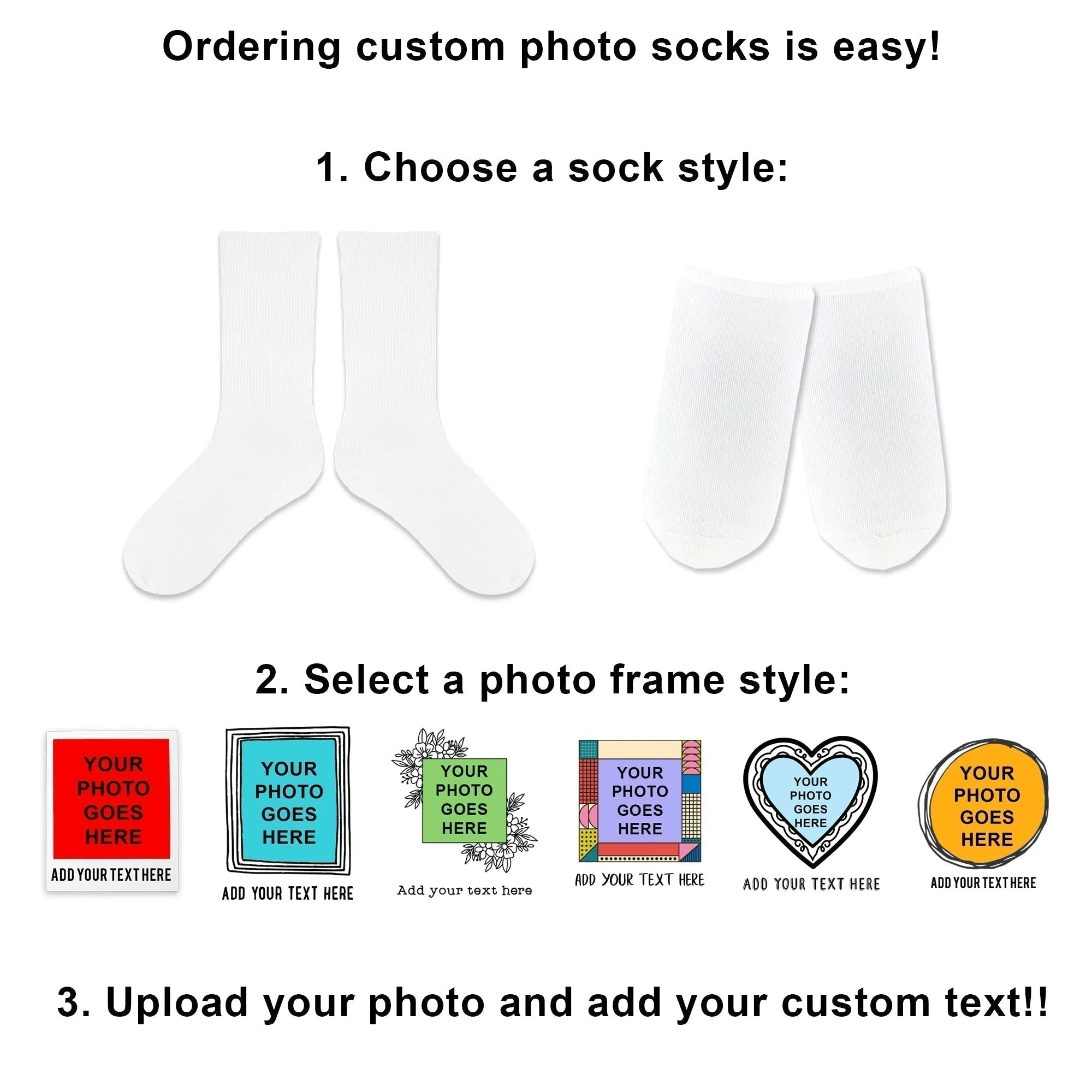 Your Photo and Text on No Show Socks in Round Frame