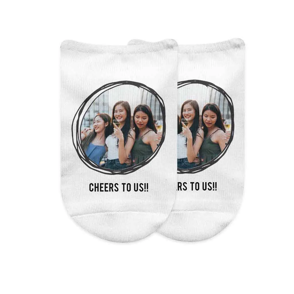 Your Photo and Text on No Show Socks in Round Frame