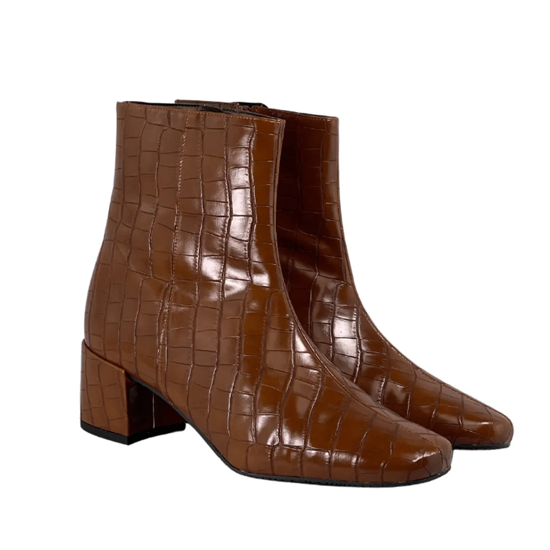 'Jacqui' vegan ankle boot by Zette Shoes - brown croc