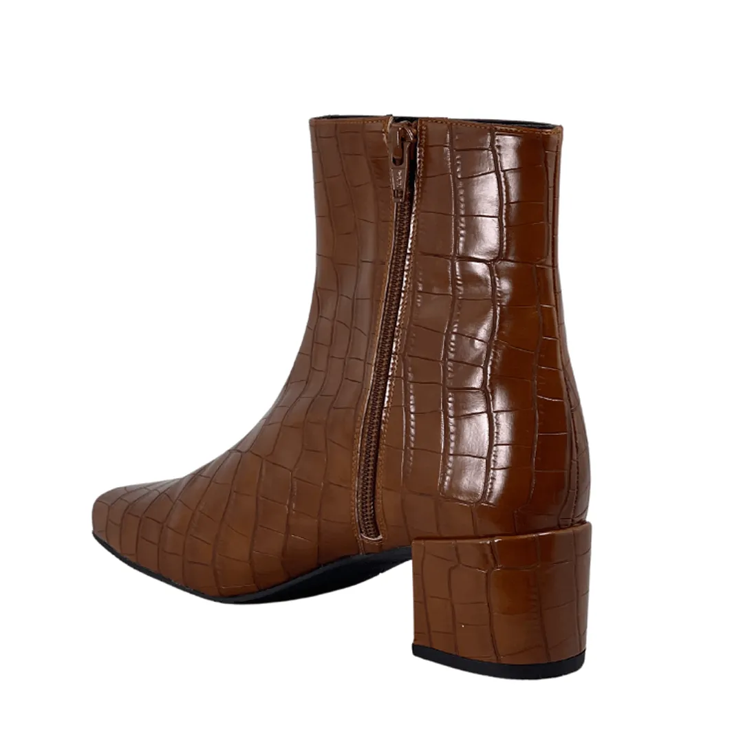 'Jacqui' vegan ankle boot by Zette Shoes - brown croc