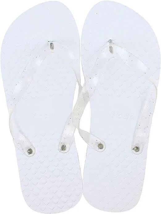 Wedding Party Glitter Flip Flops 10 Pack all Size UK 5-6 White in Organza bags