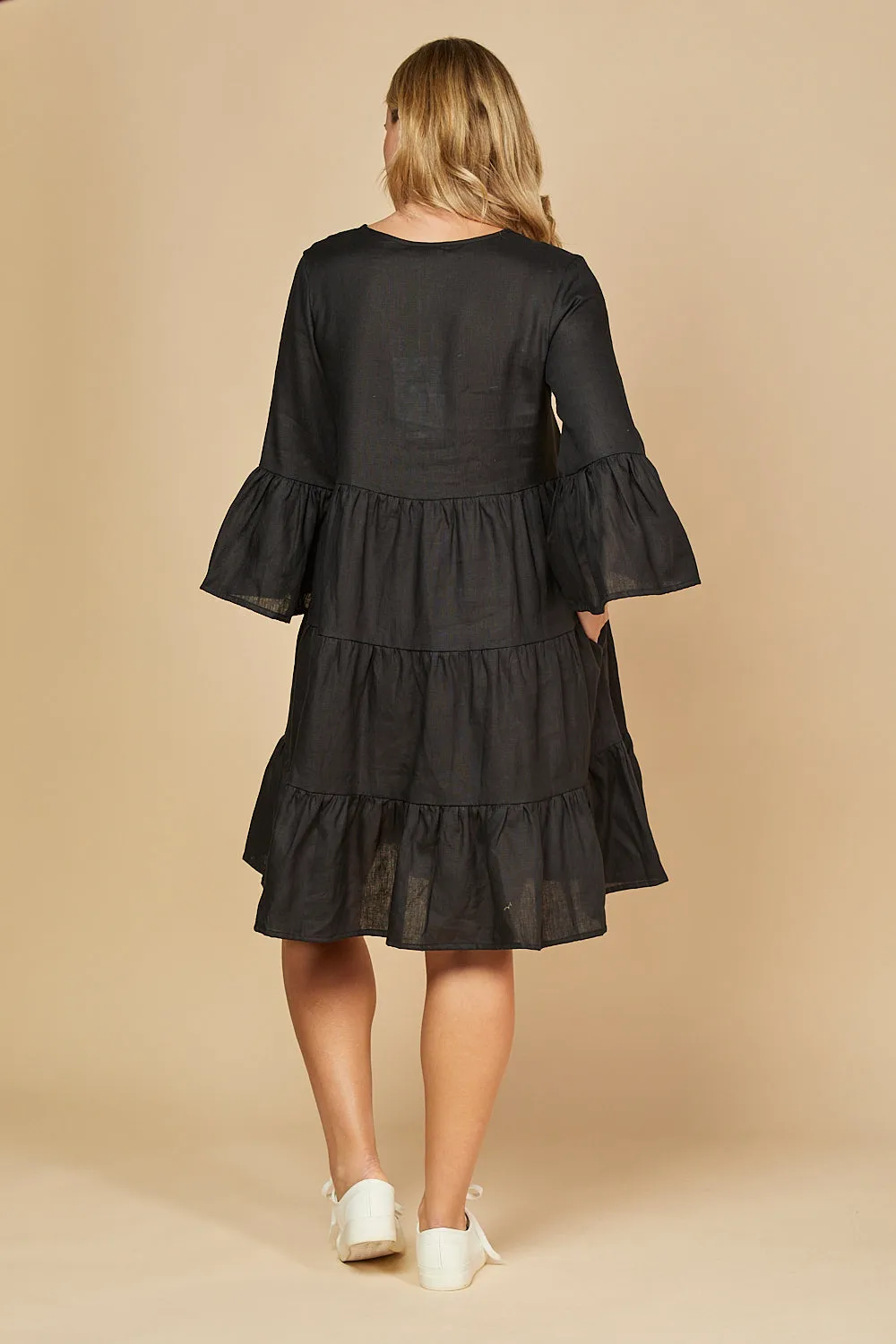 Scout Tiered Linen Dress in Black