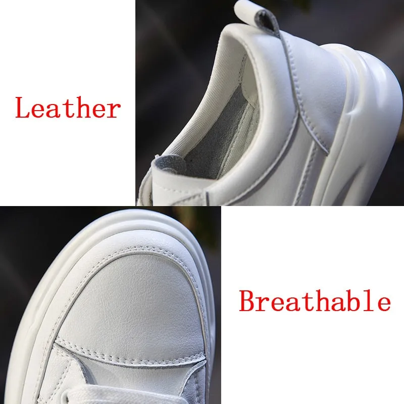 Big Size Women Sneakers Autumn Leather Light White Sneaker Female Platform Vulcanized Shoes Spring Casual Breathable Sports Shoe