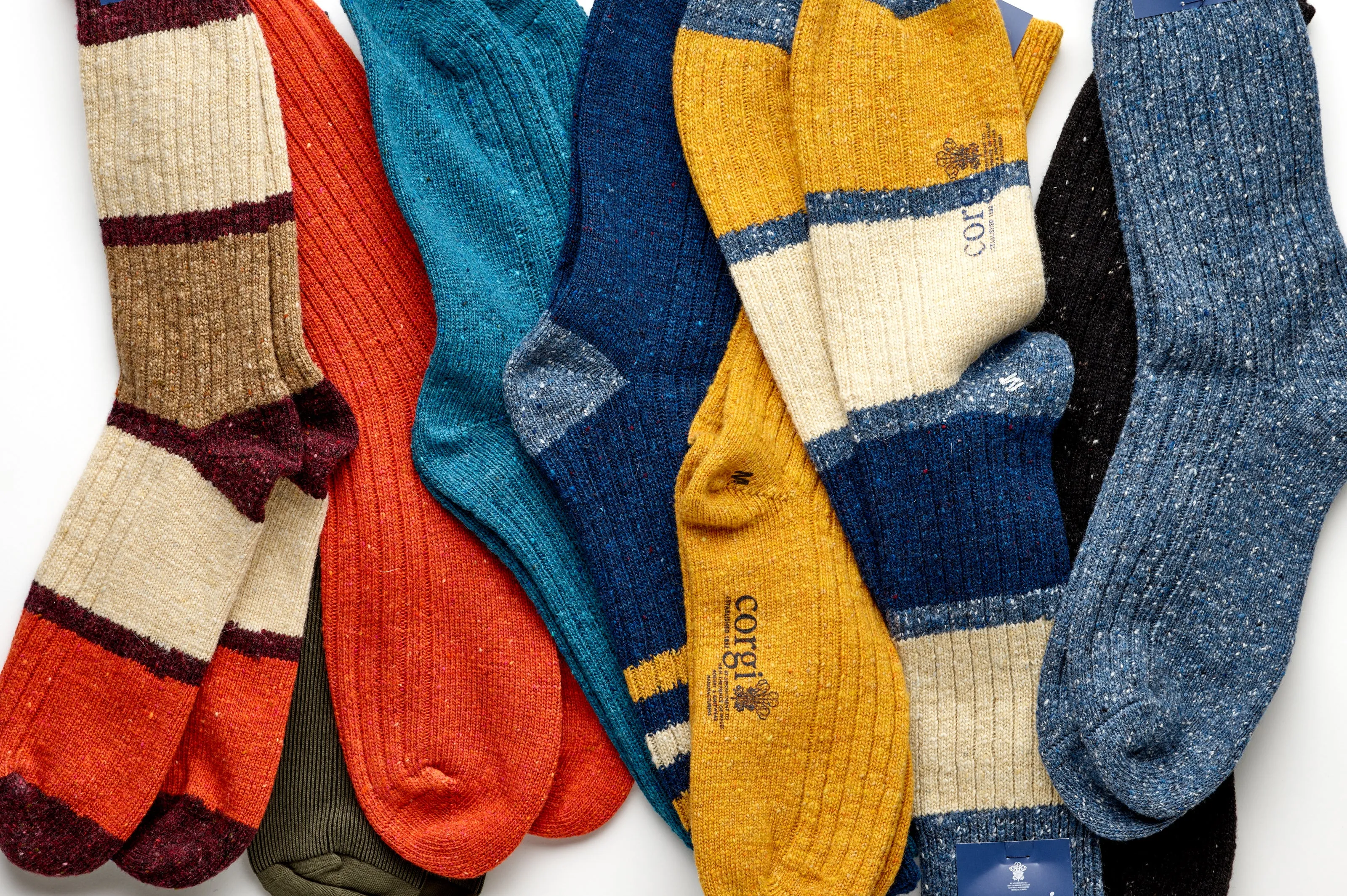 Corgi Plain Ribbed Donegal Wool Socks : Denim