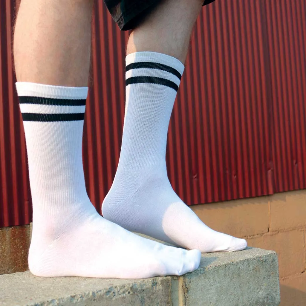 Large Basic Striped Crew Socks in Black or White - 3 Pack