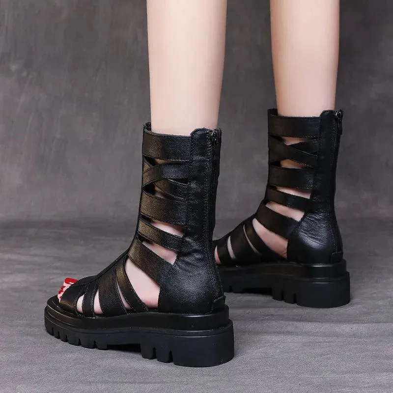 LZ339 Women's Black Leather Casual Shoes: Boots, Gladiator Sandals, Flats