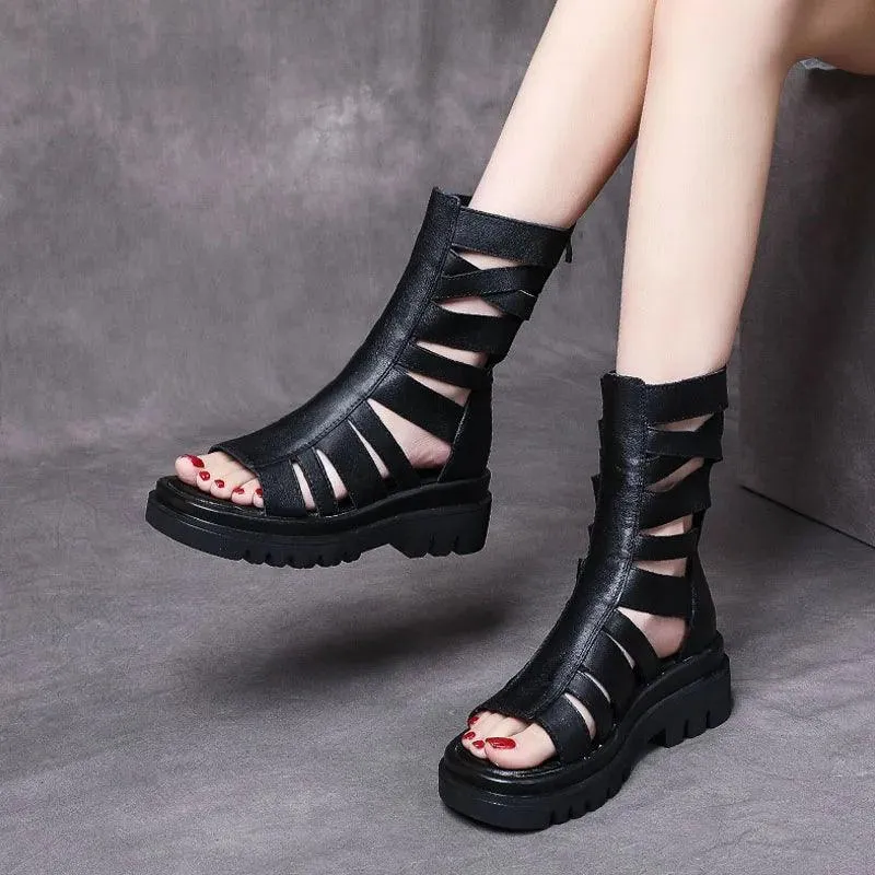 LZ339 Women's Black Leather Casual Shoes: Boots, Gladiator Sandals, Flats