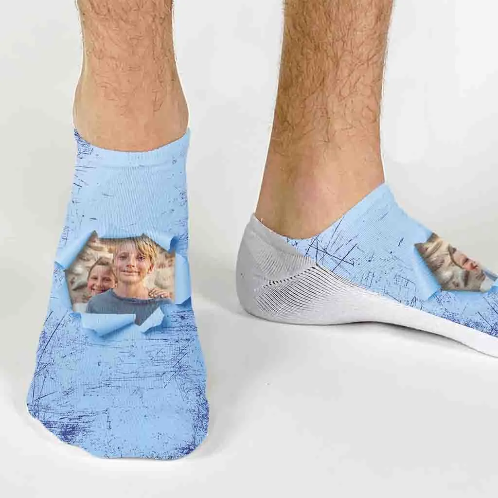 Custom Printed Photo No Show Socks with Colored Background