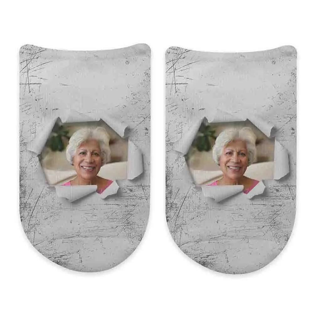 Custom Printed Photo No Show Socks with Colored Background