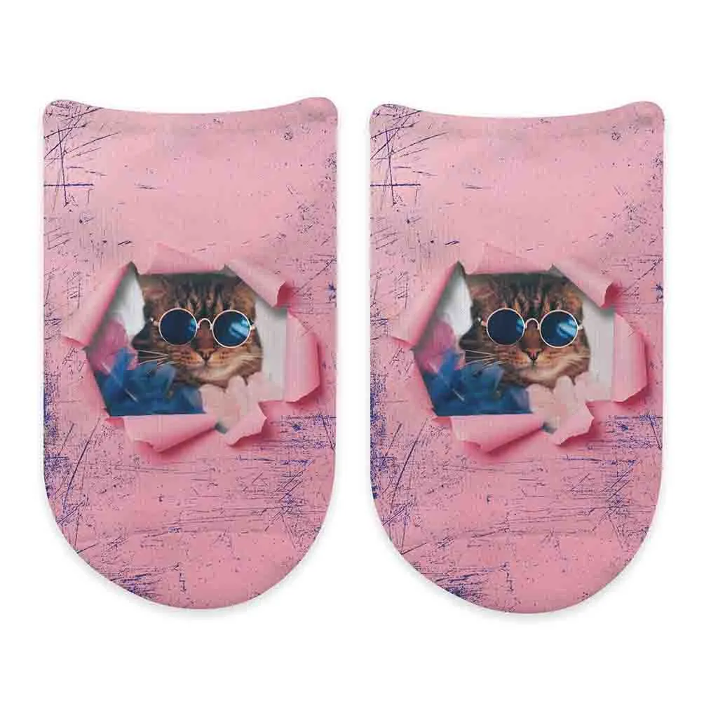 Custom Printed Photo No Show Socks with Colored Background