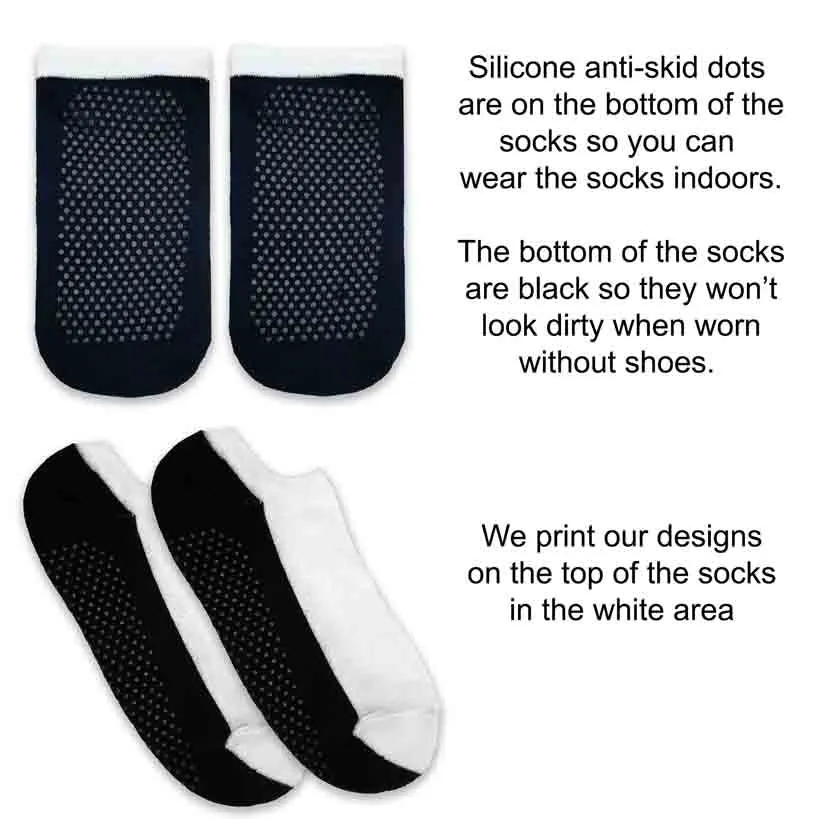 Custom Printed Photo No Show Socks with Colored Background