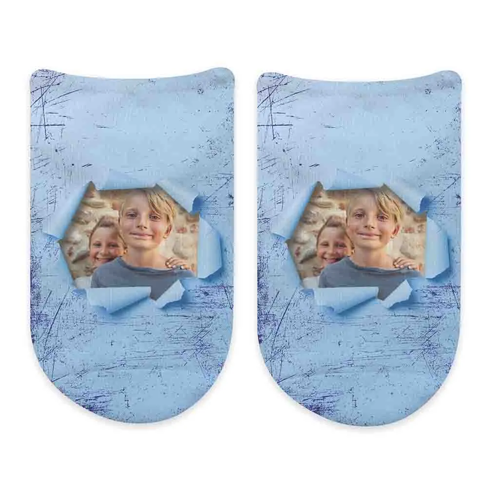 Custom Printed Photo No Show Socks with Colored Background