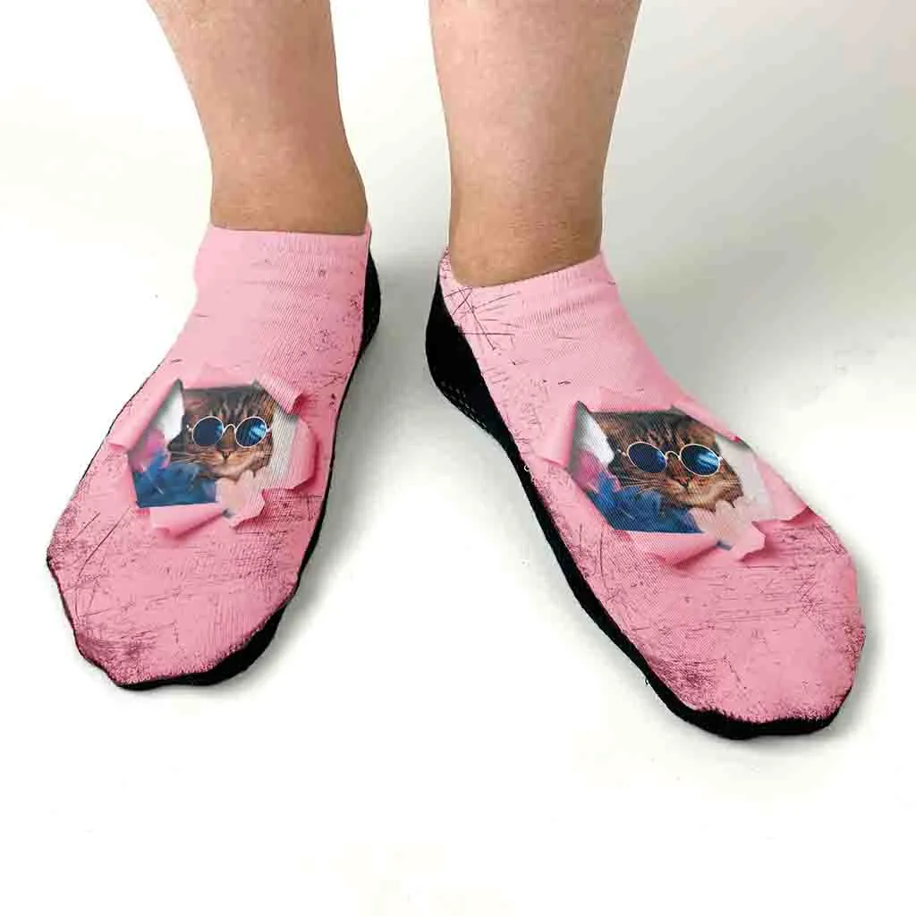 Custom Printed Photo No Show Socks with Colored Background