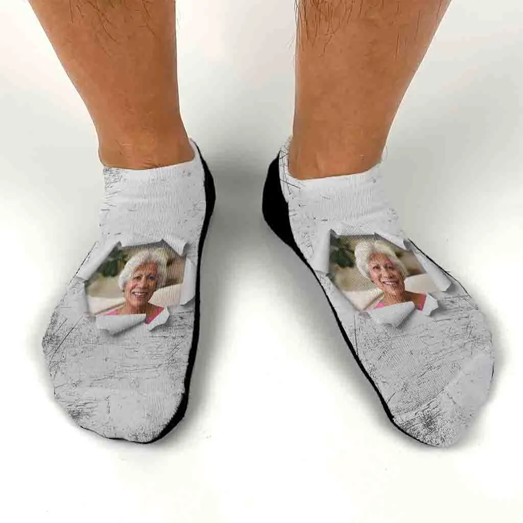 Custom Printed Photo No Show Socks with Colored Background