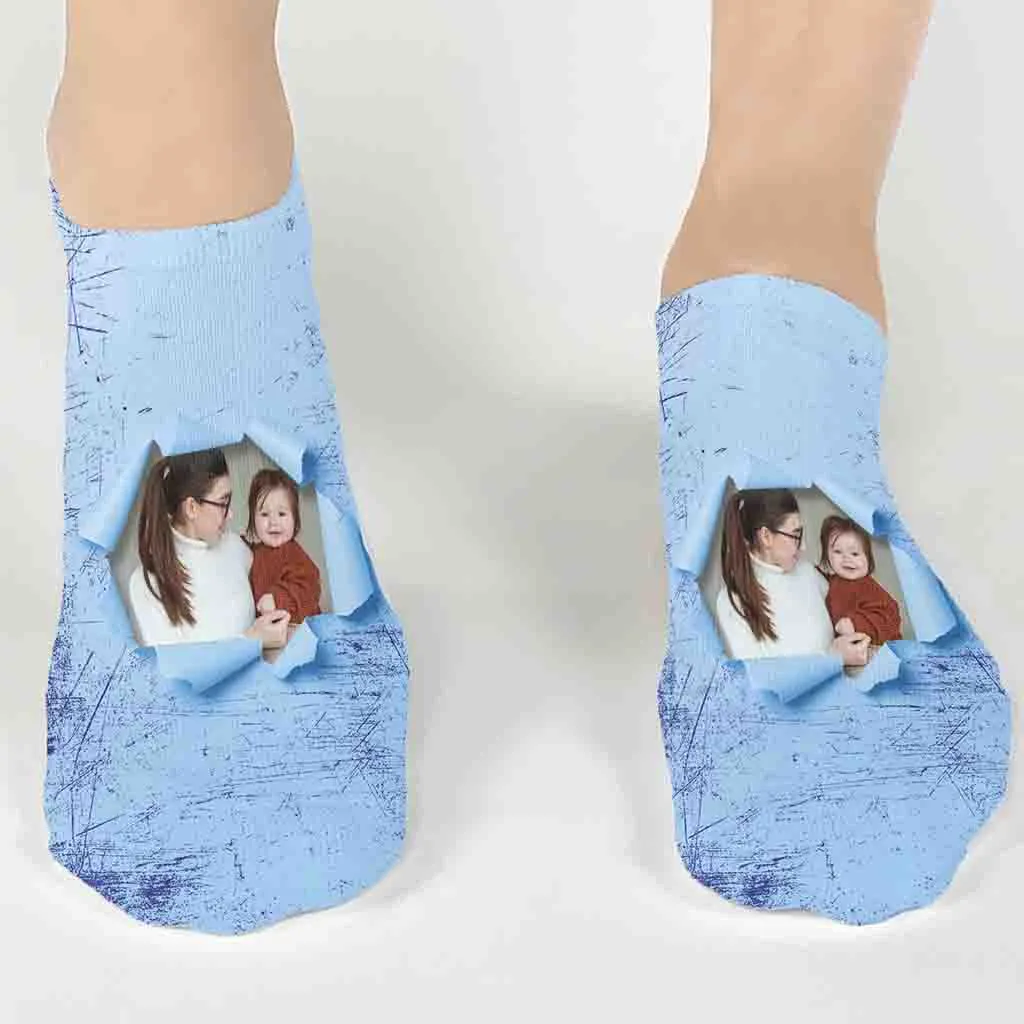 Custom Printed Photo No Show Socks with Colored Background