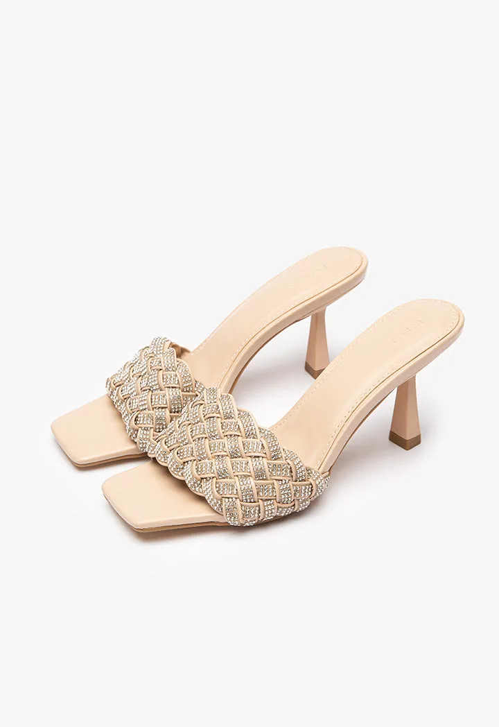 Textured Crystal Embellished Mule Sandals