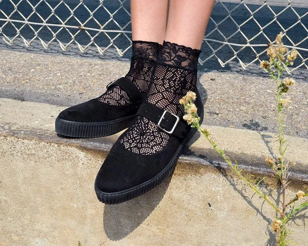 Black Spiderweb Lace Crew Sock