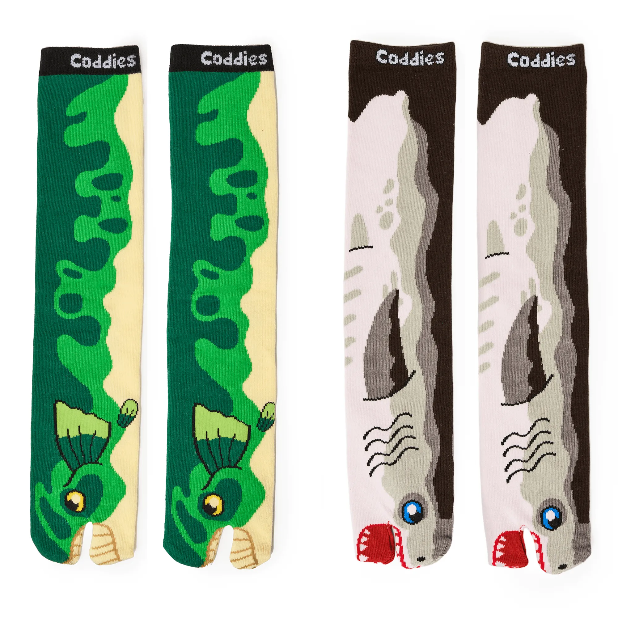 Coddies Fish Two Toe Socks - Bass and Shark Design (2 PK)