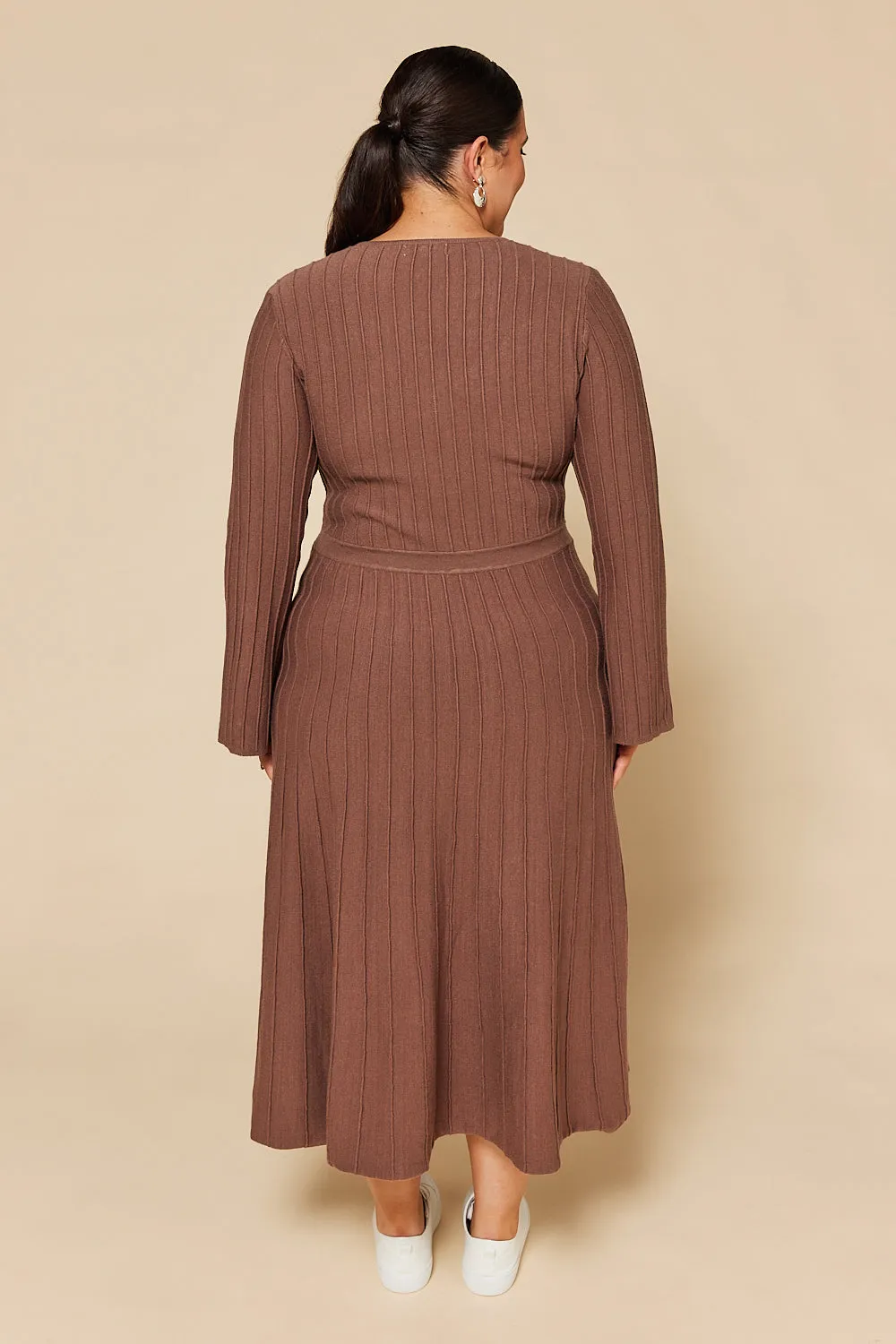 Waisted Knitted Dress in Cacao