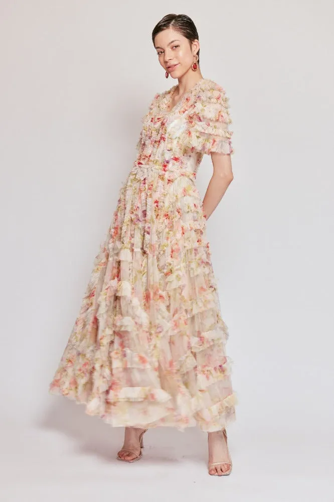 Waltzing Blooms Ruffle Gown