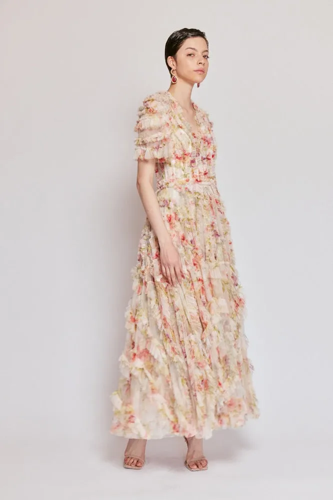 Waltzing Blooms Ruffle Gown