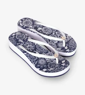 Wedge Flip Flops - Navy Mandala