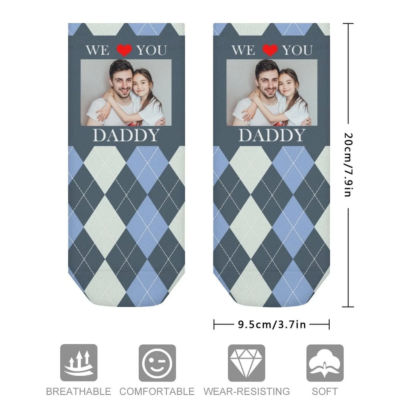 Father's Day-Custom Photo We Love You Daddy Socks Low Cut Ankle Socks