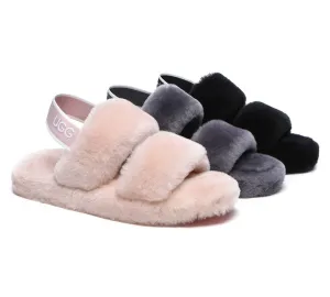 Women Fluffy Slides Sheepskin Wool Slingback Sandals Lonnie