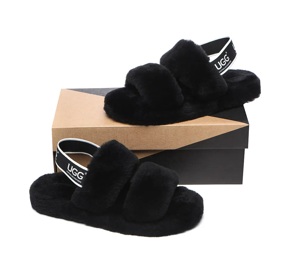 Women Fluffy Slides Sheepskin Wool Slingback Sandals Lonnie