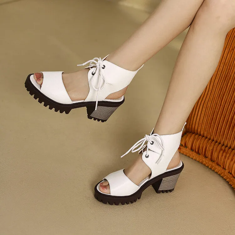 Women's  Peep Toe Hollow Out Chunky Heel Platform Sandals